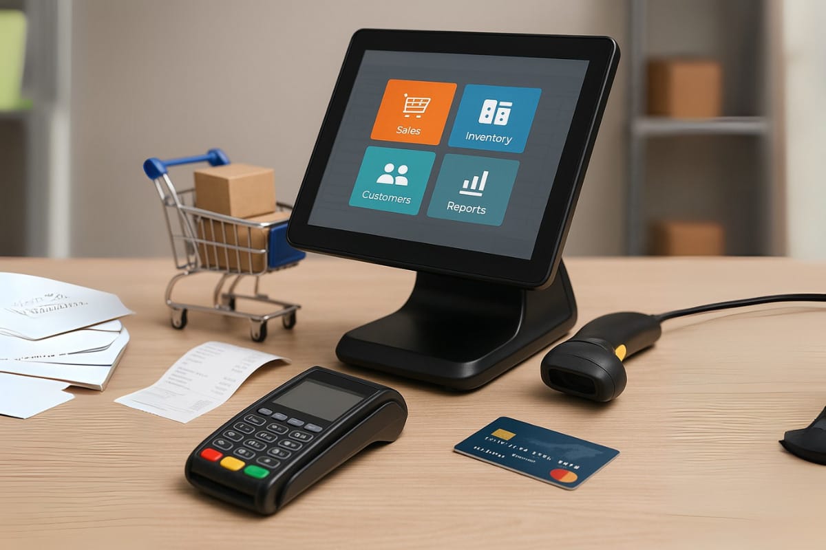  Virtual POS software interface with sales, inventory, and customer features