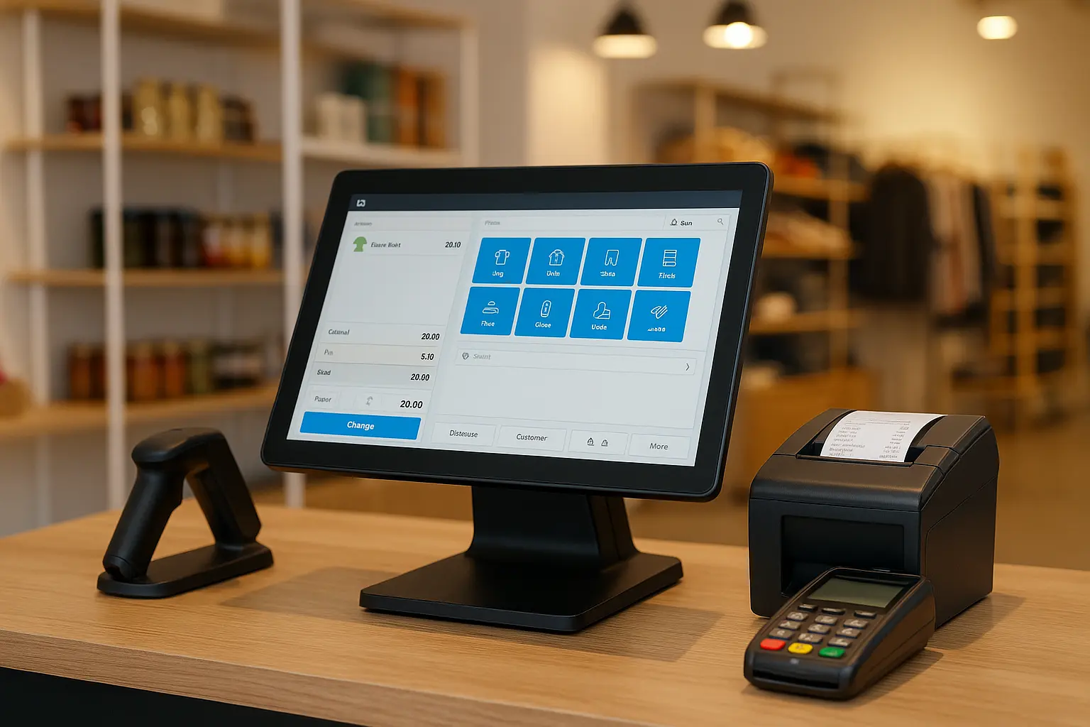 OneClickPOS system installed on a retail store counter