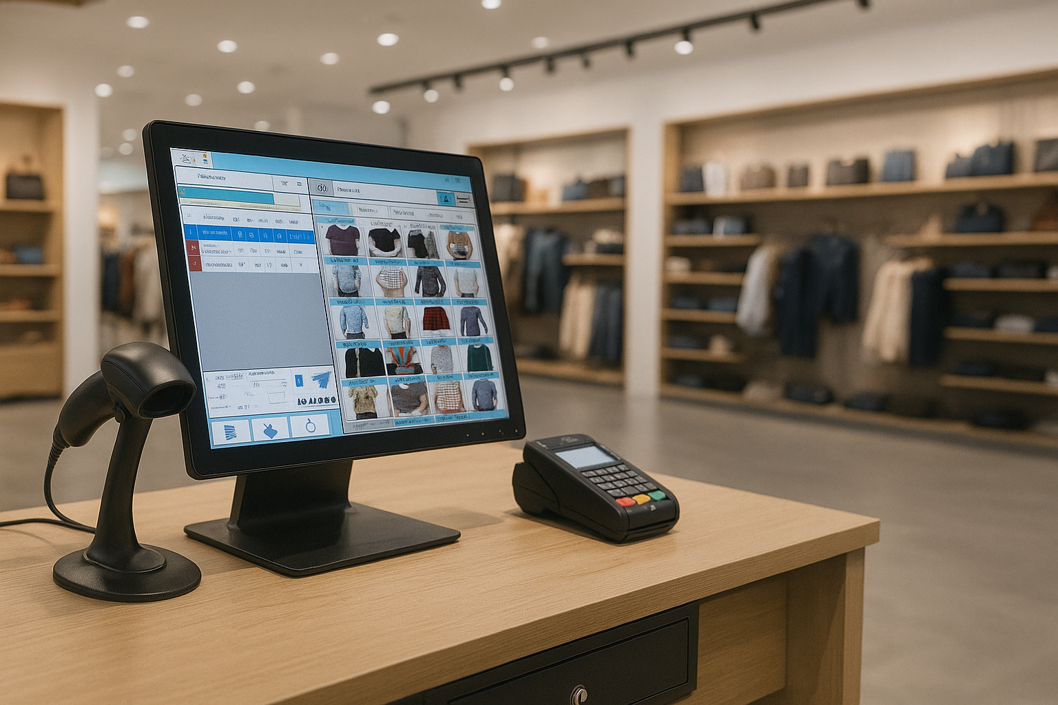 Smart POS software interface used in a garment store to boost sales in 2025
