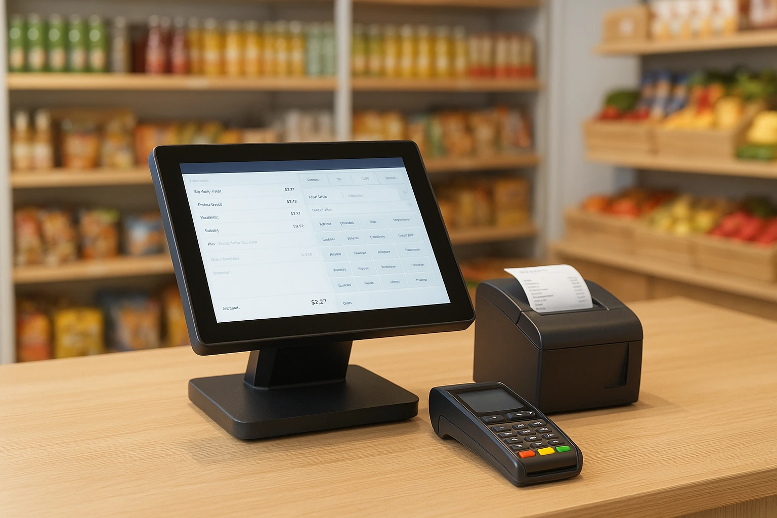 A modern POS system streamlining store operations with automated sales and inventory management.
