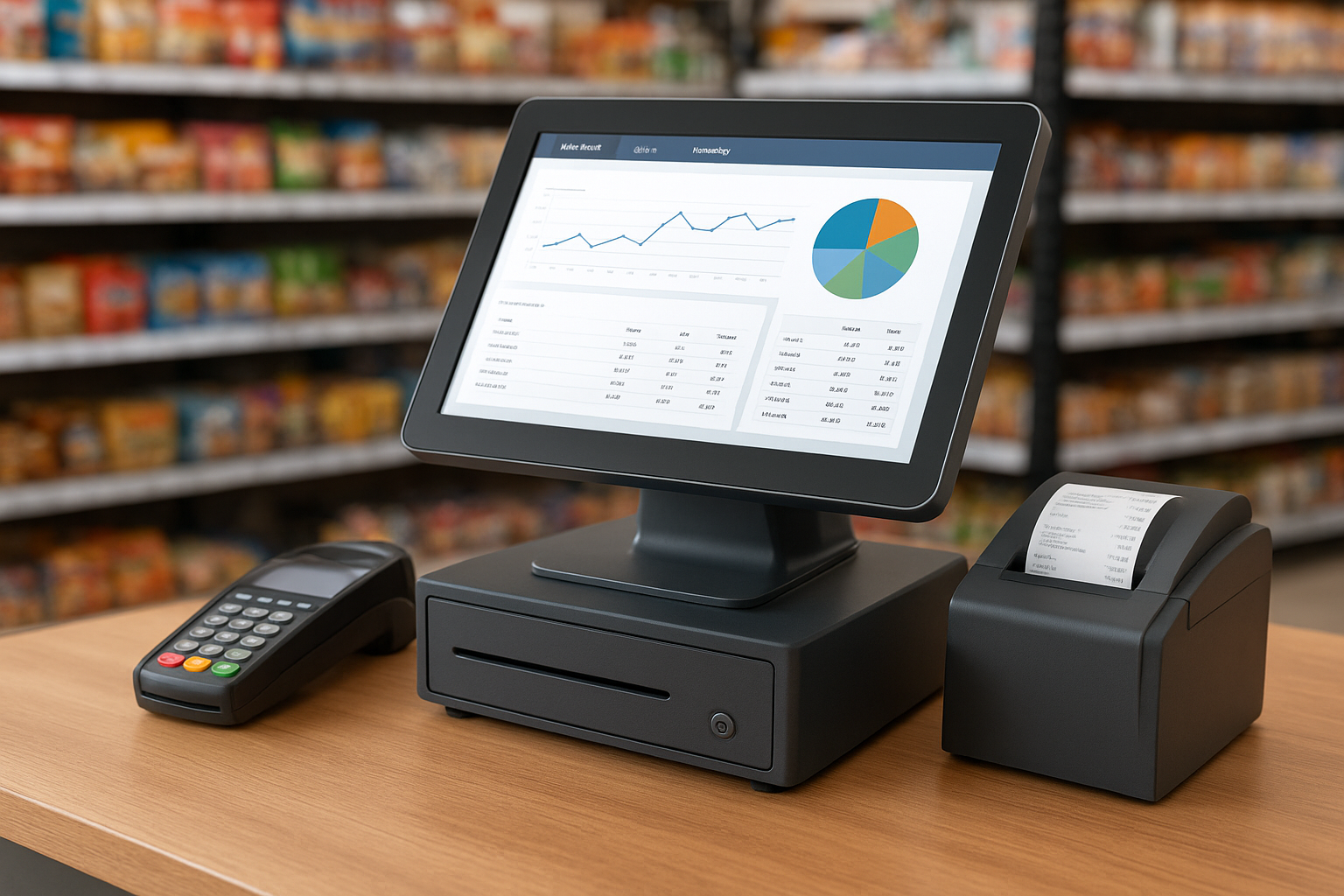 Modern ERP-compatible POS software setup in a retail environment