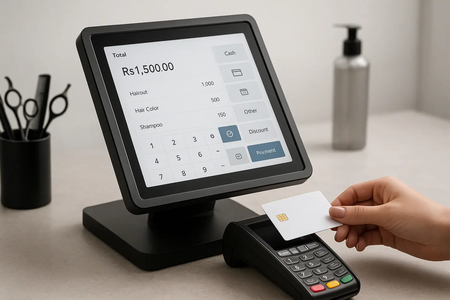 Modern salon POS system used for booking appointments and accepting payments in Pakistan