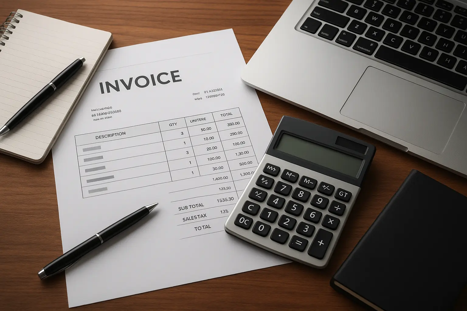 Financial documents and calculator representing the cost of FBR Digital Invoicing in Pakistan.