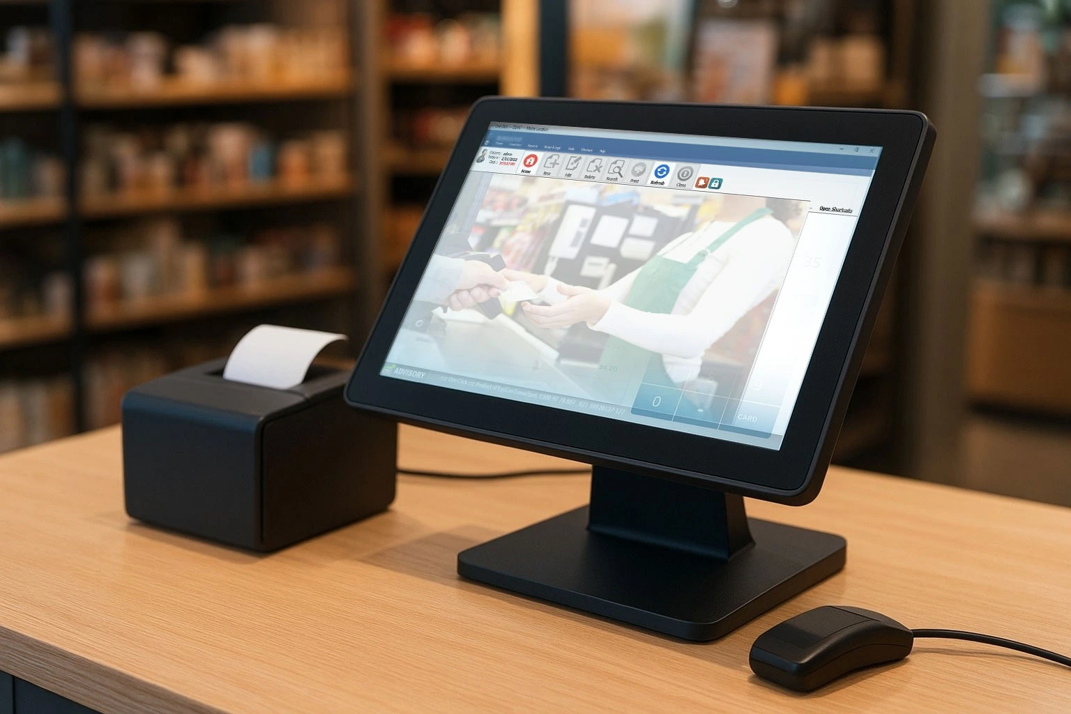 A modern retail setup in Pakistan showcasing an advanced POS software system for seamless billing and inventory management