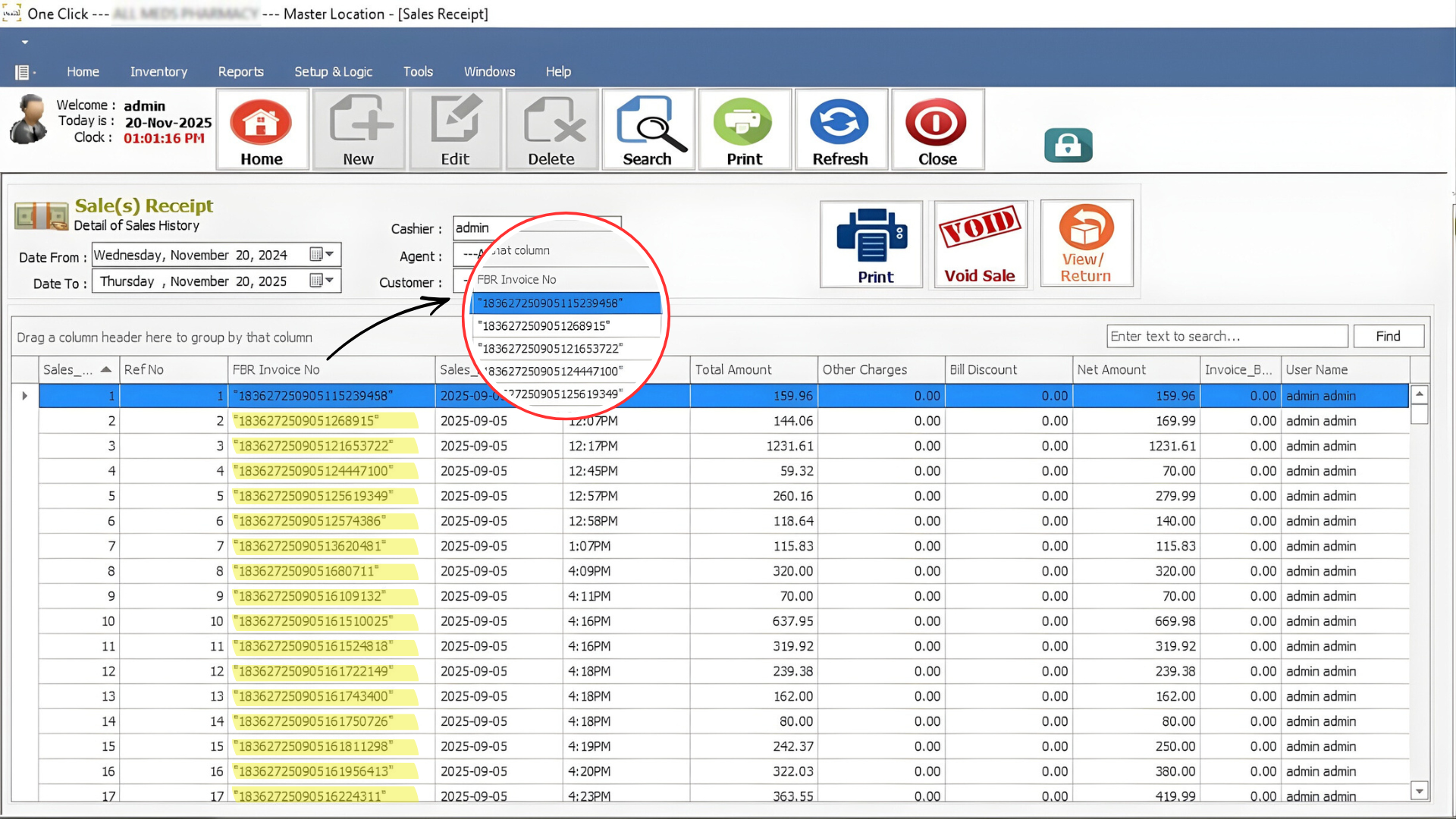 Dashboard of pos software intergration with fbr / pral