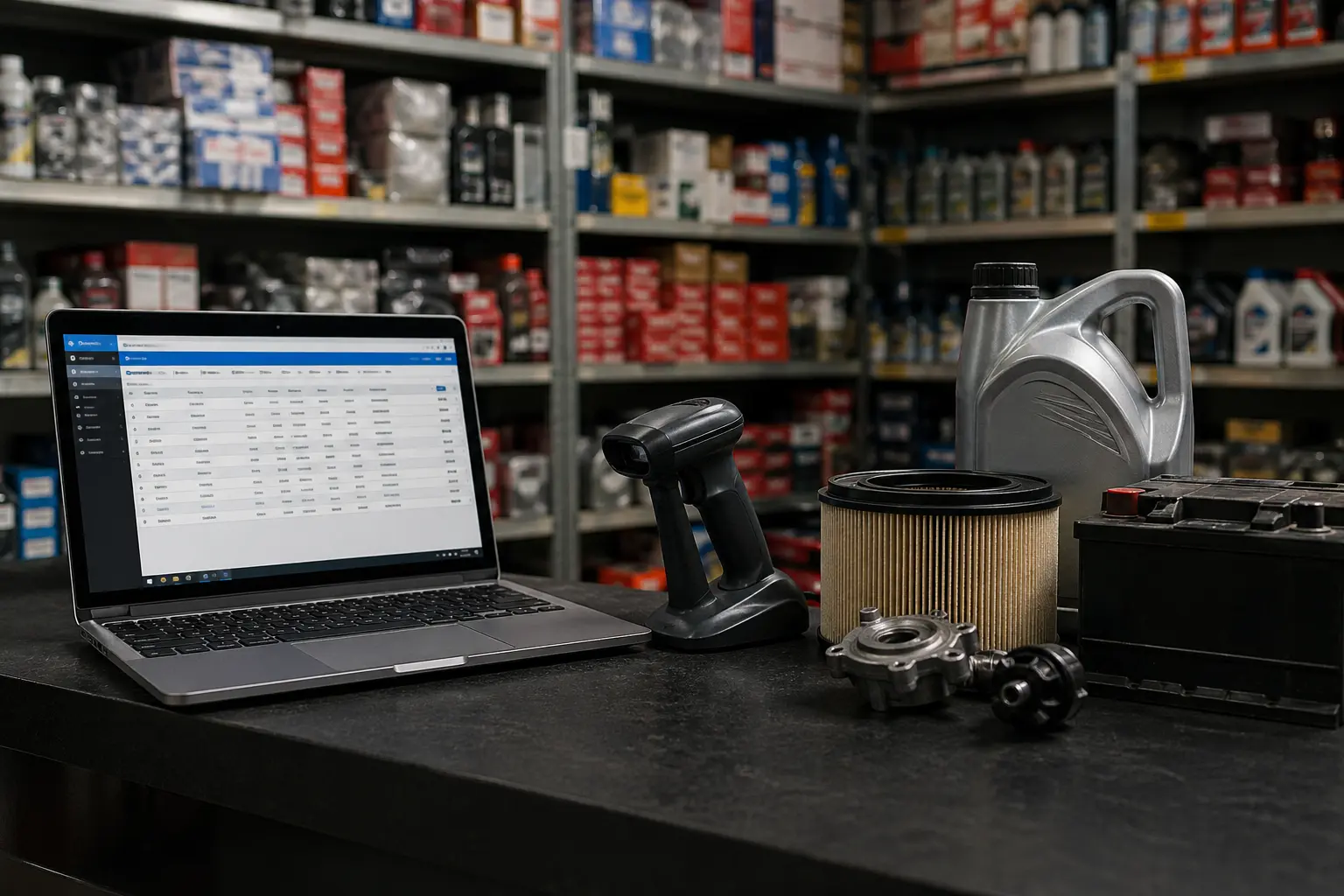 Auto Parts POS System managing spare parts inventory and billing with barcode scanner and auto components