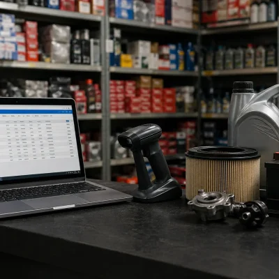 Auto Parts POS System managing spare parts inventory and billing with barcode scanner and auto components