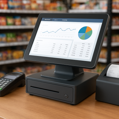Modern ERP-compatible POS software setup in a retail environment