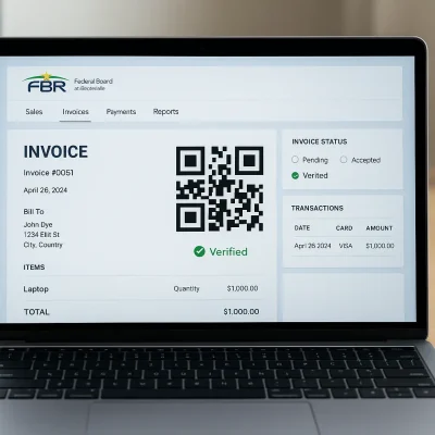 FBR digital invoicing setup in Pakistan – a modern workspace showing the transition to automated tax and invoicing systems.