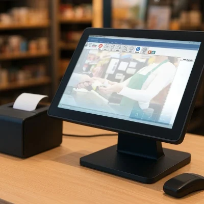 A modern retail setup in Pakistan showcasing an advanced POS software system for seamless billing and inventory management